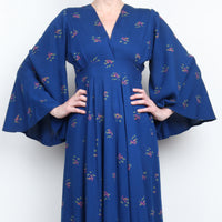 70s Blue Floral Maxi Dress