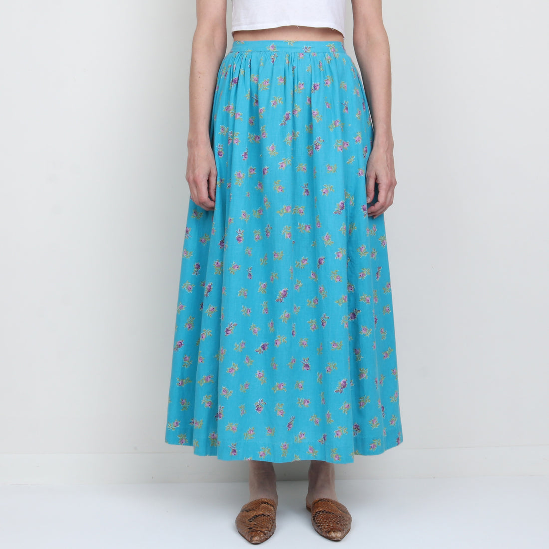 70s Floral Cotton Maxi Skirt
