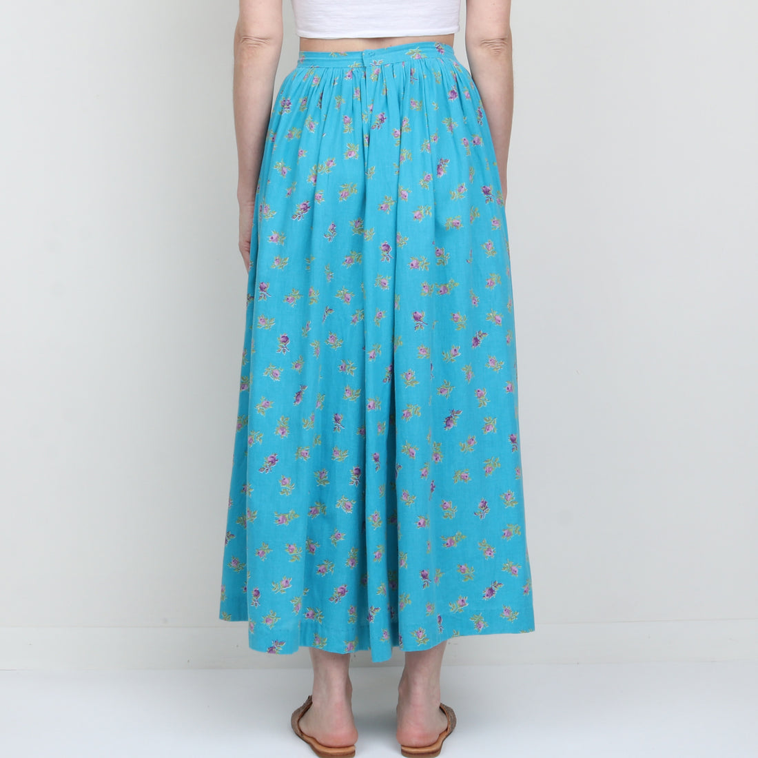 70s Floral Cotton Maxi Skirt