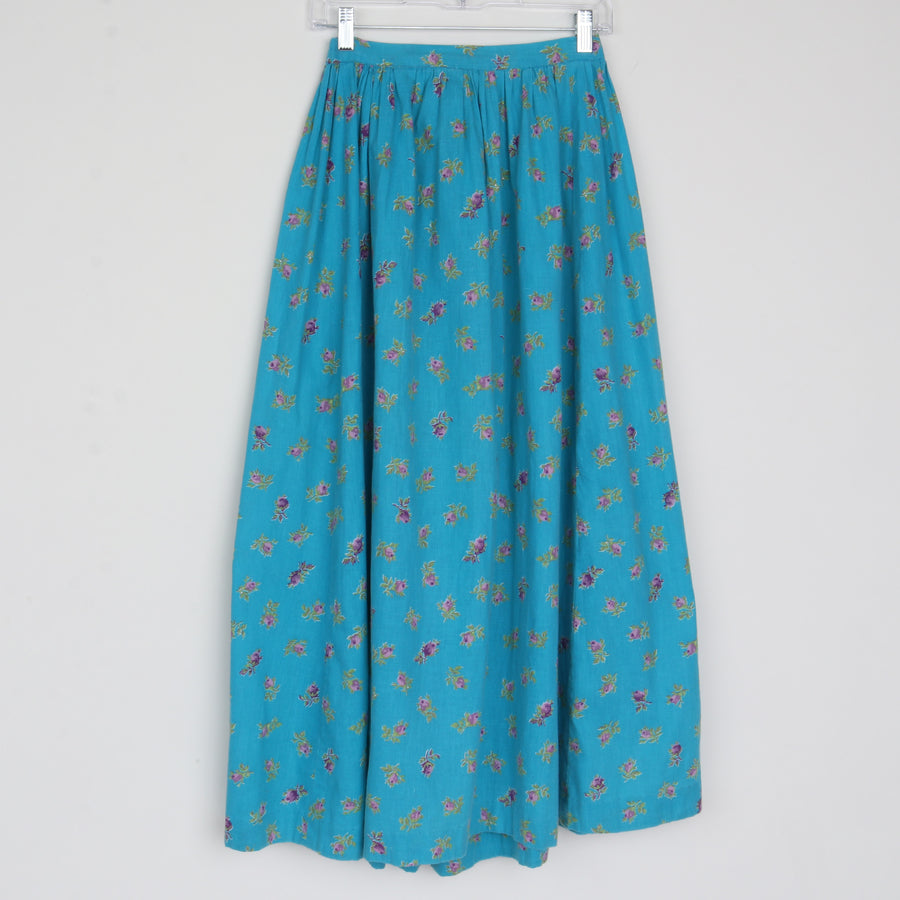 70s Floral Cotton Maxi Skirt