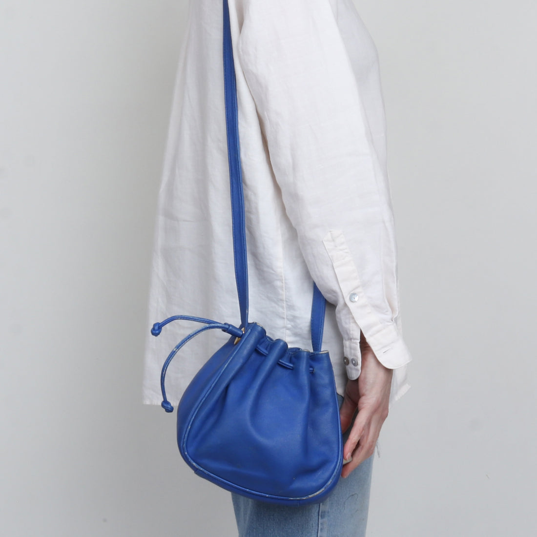 Blue Leather Bucket Bag