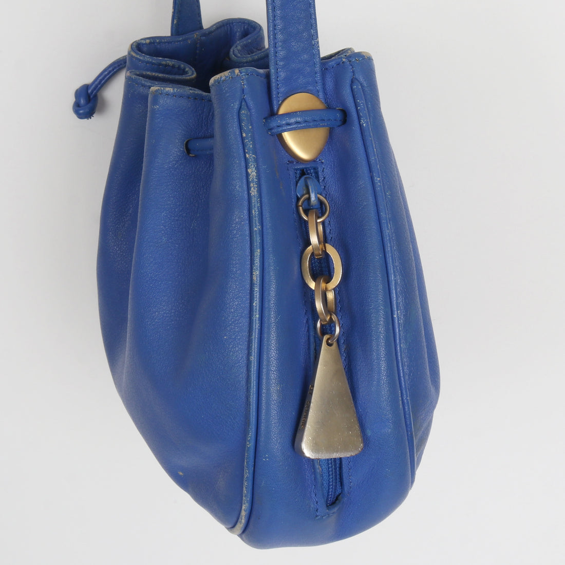 Blue Leather Bucket Bag