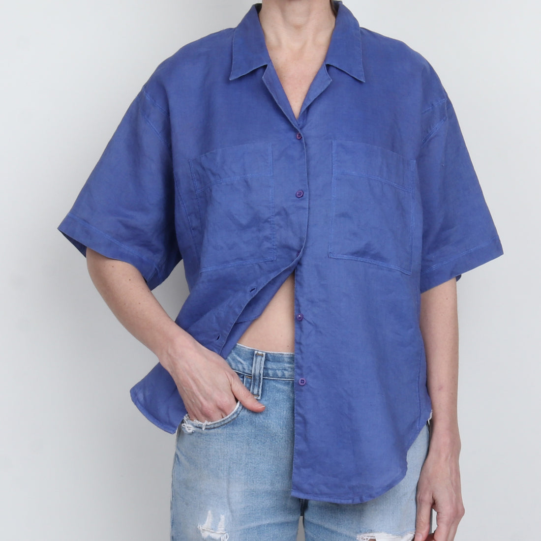 Blue Linen Shirt L