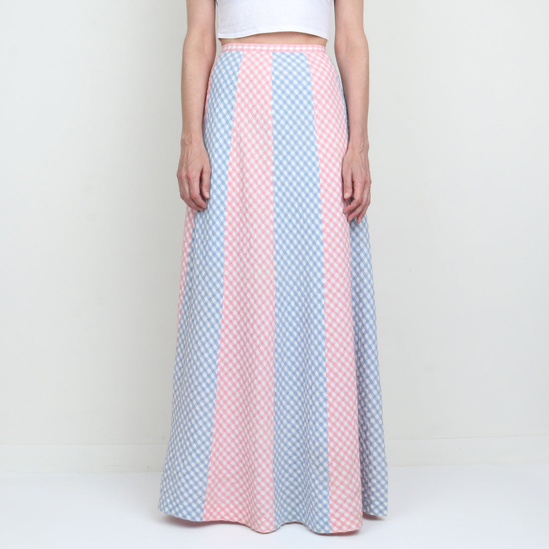 70s Stripe Gingham Maxi Skirt