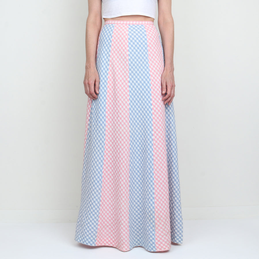 70s Stripe Gingham Maxi Skirt