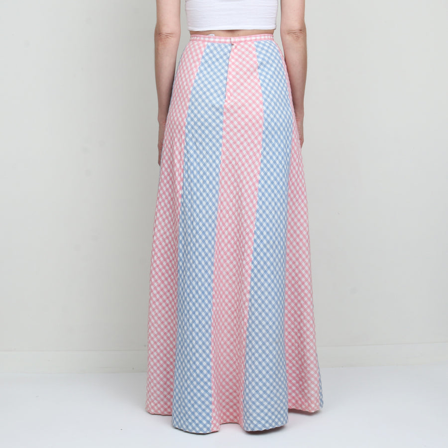 70s Stripe Gingham Maxi Skirt