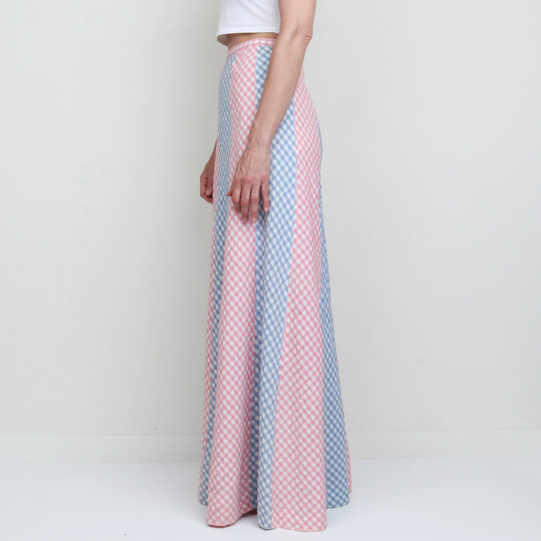 70s Stripe Gingham Maxi Skirt