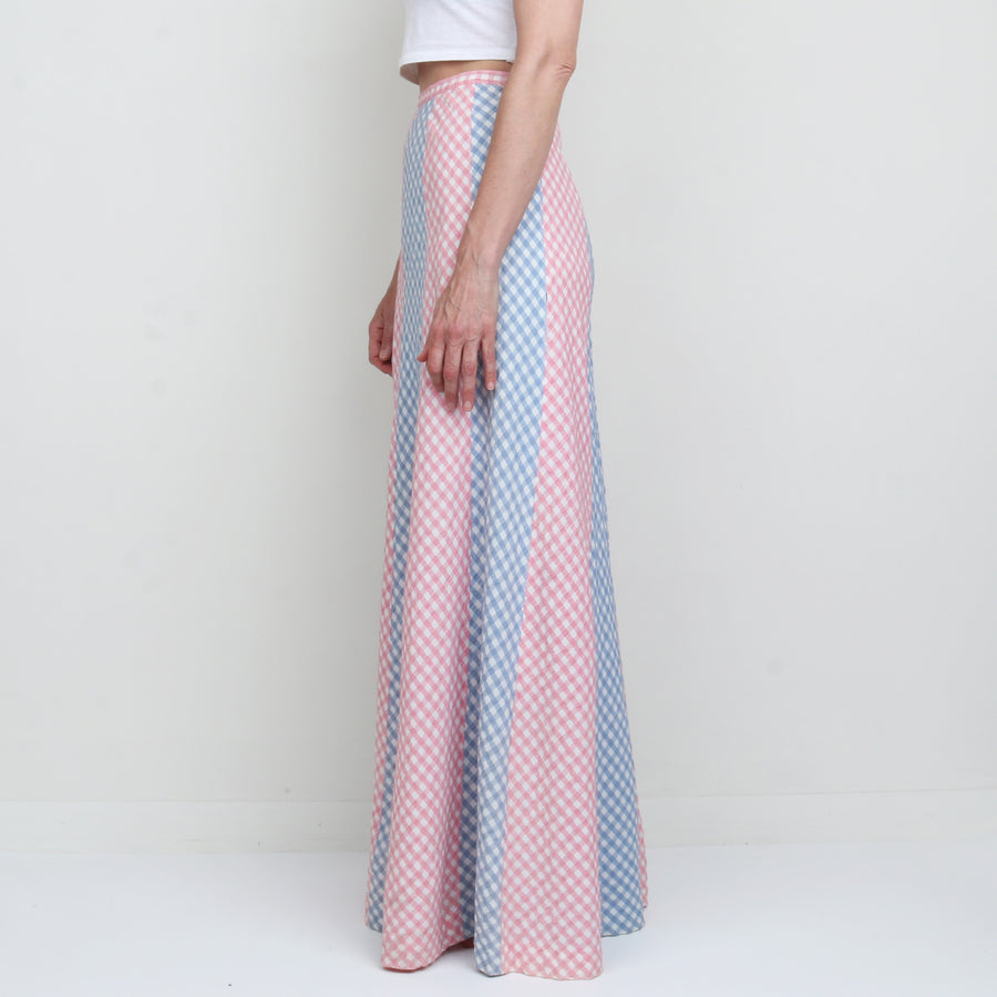70s Stripe Gingham Maxi Skirt