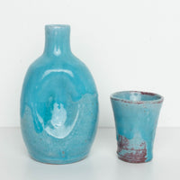 Vintage Blue Stoneware Carafe Set