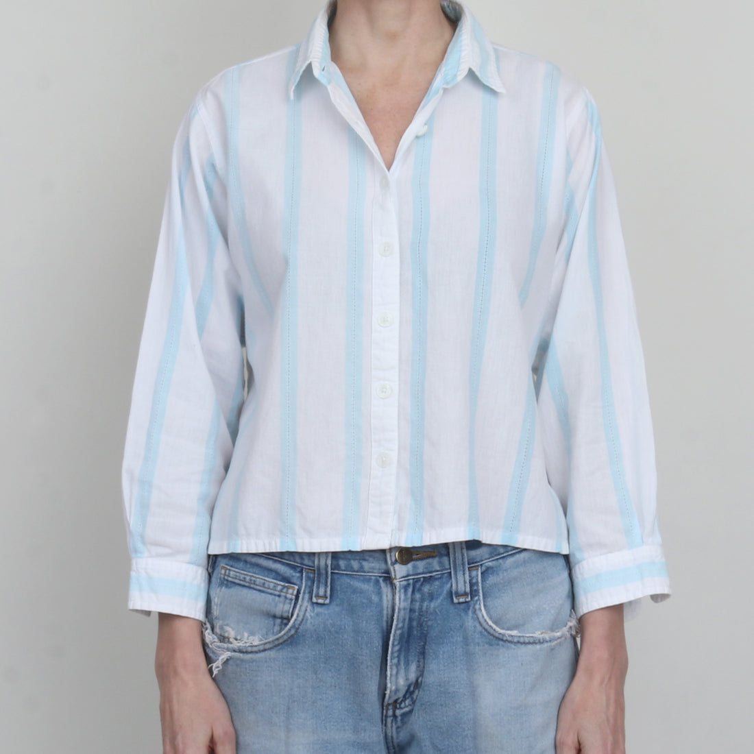 Stripe Cotton Crop Shirt M