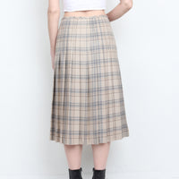 Plaid 100% Wool Pleated Midi Skirt L