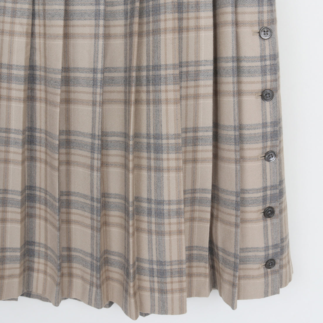 Plaid 100% Wool Pleated Midi Skirt L