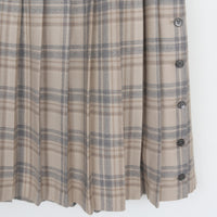 Plaid 100% Wool Pleated Midi Skirt L