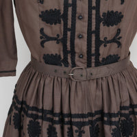 1950s L'Aiglon Embroidered Dress XS