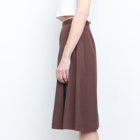 70s Brown Cotton Pleated Midi Skirt