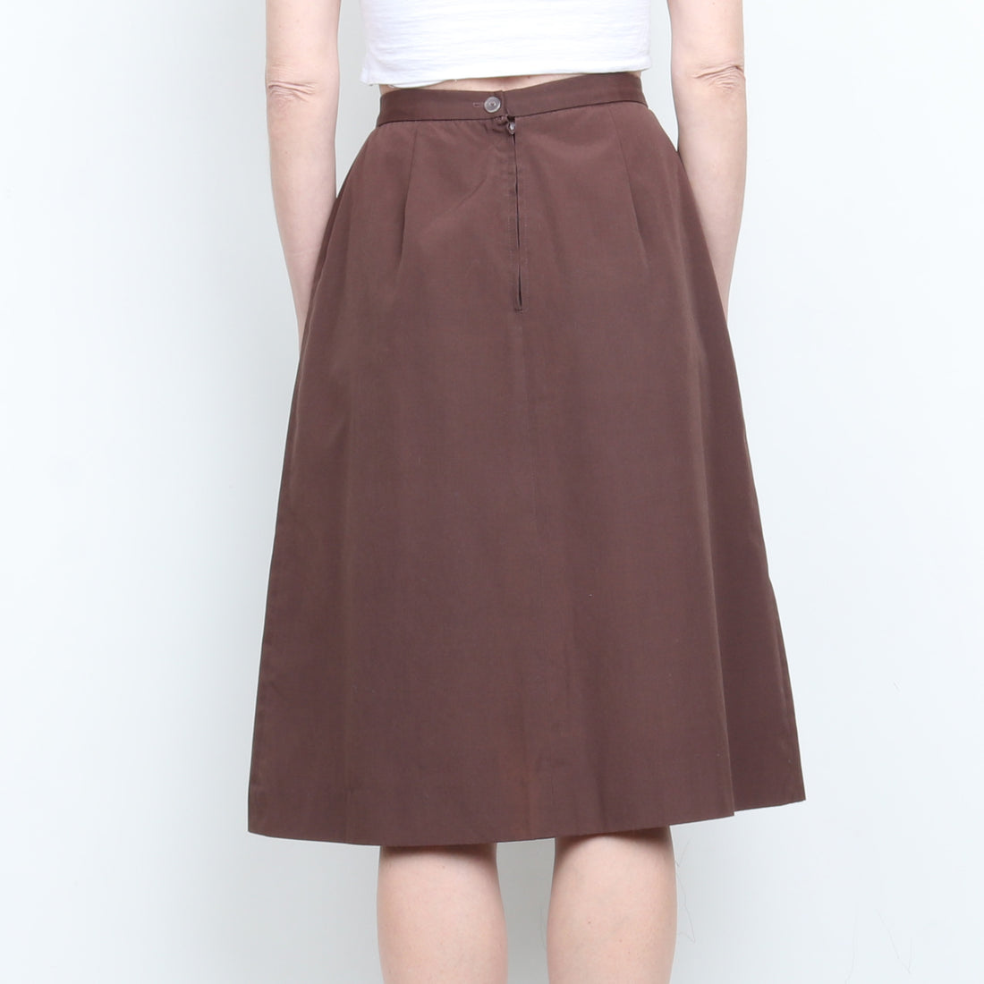 70s Brown Cotton Pleated Midi Skirt