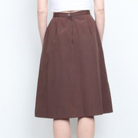 70s Brown Cotton Pleated Midi Skirt