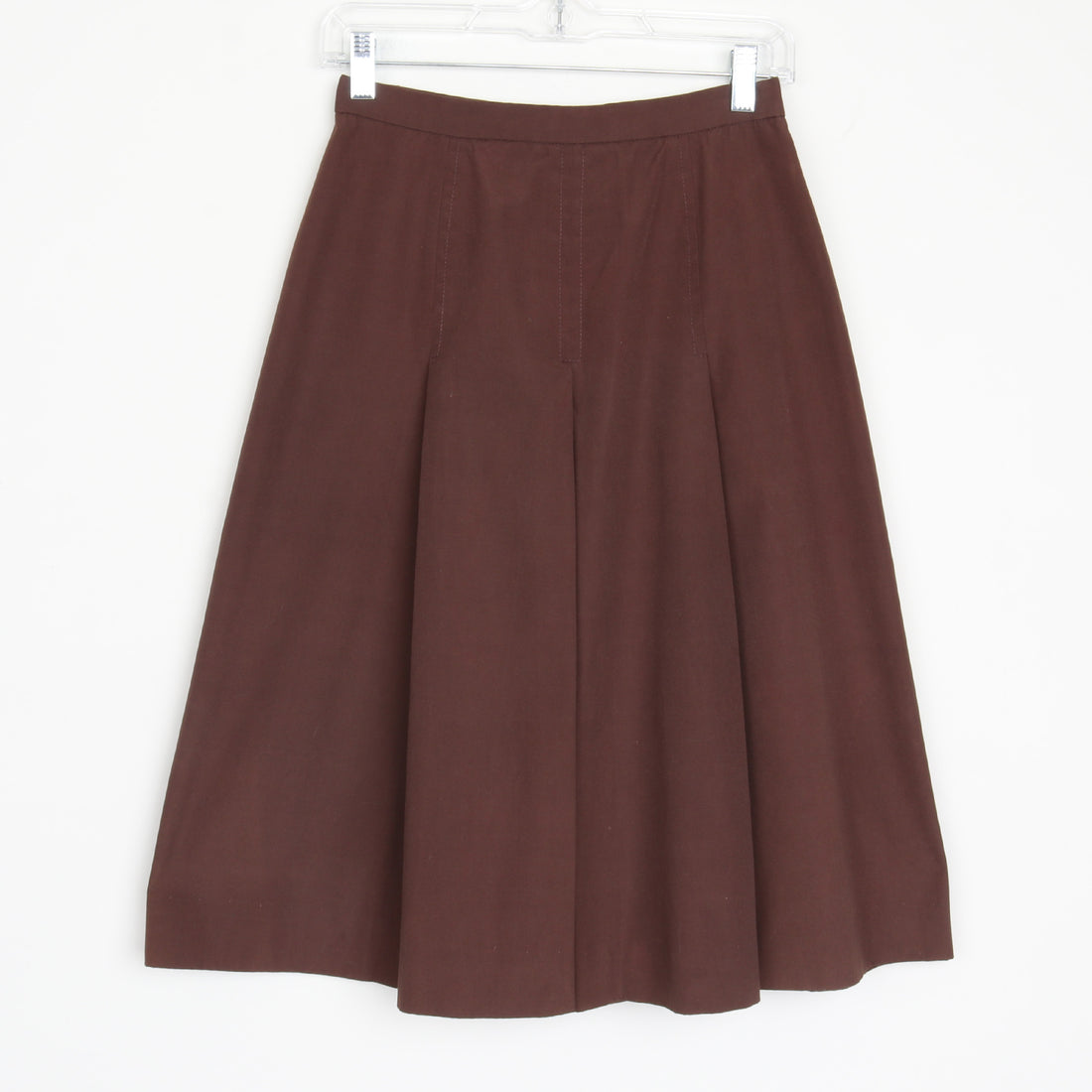 70s Brown Cotton Pleated Midi Skirt
