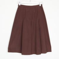 70s Brown Cotton Pleated Midi Skirt