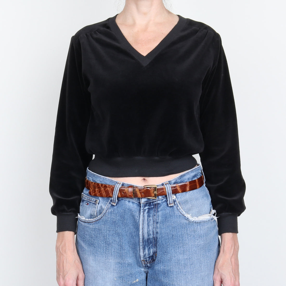 1970s Velour V Neck Crop