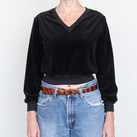 1970s Velour V Neck Crop