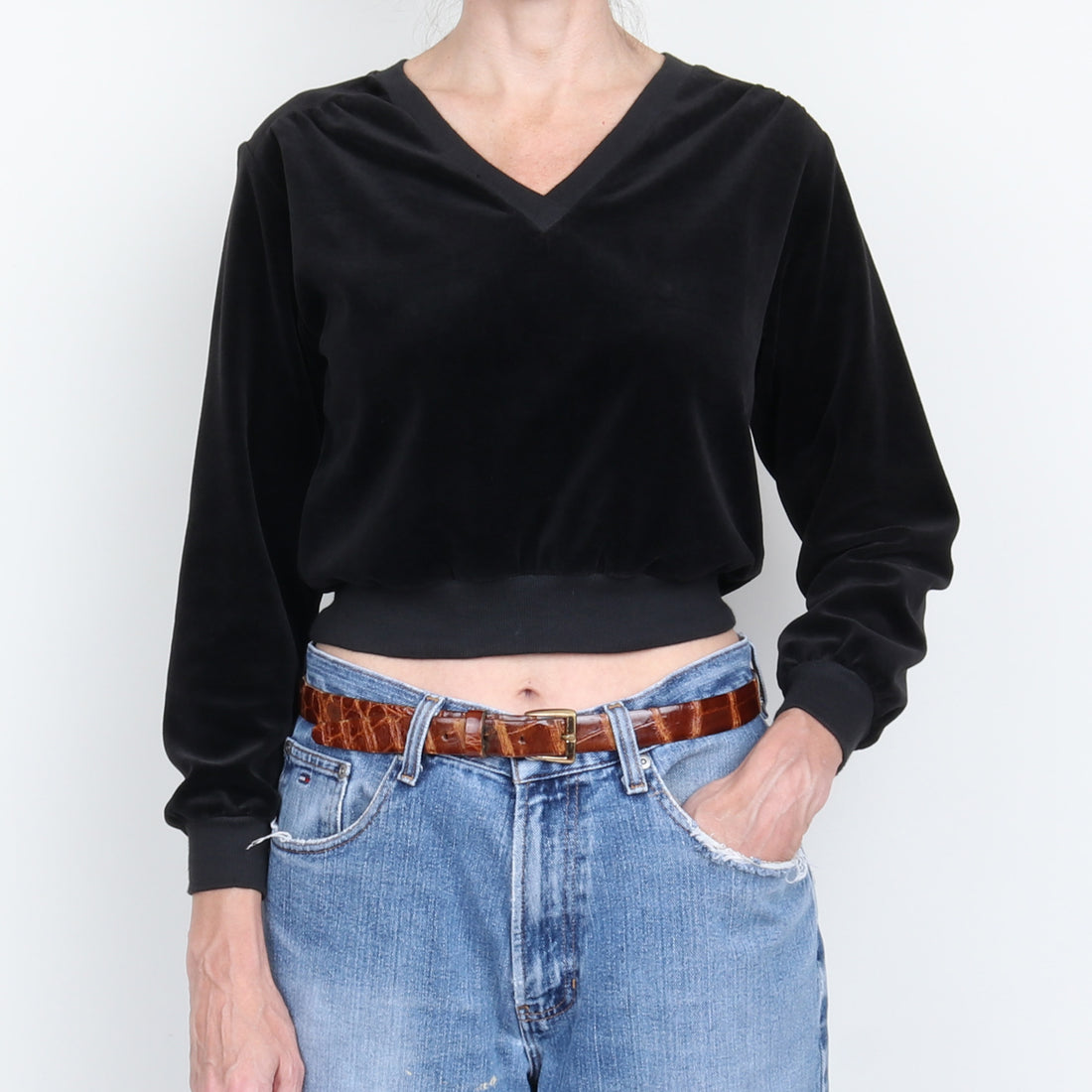 1970s Velour V Neck Crop