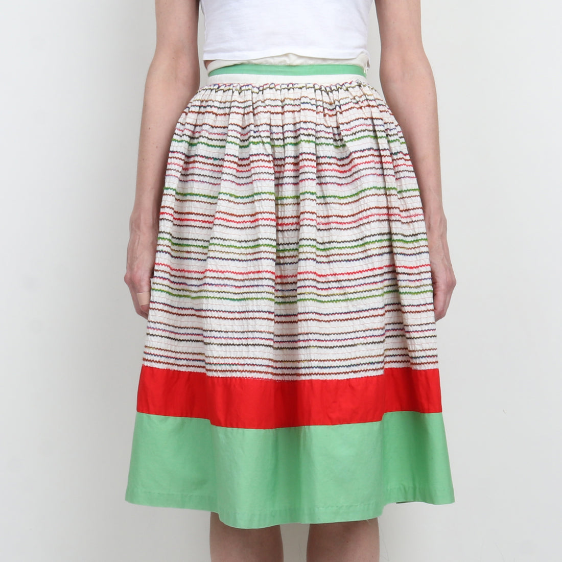 1970s Embroidered Stripe Patio Skirt S