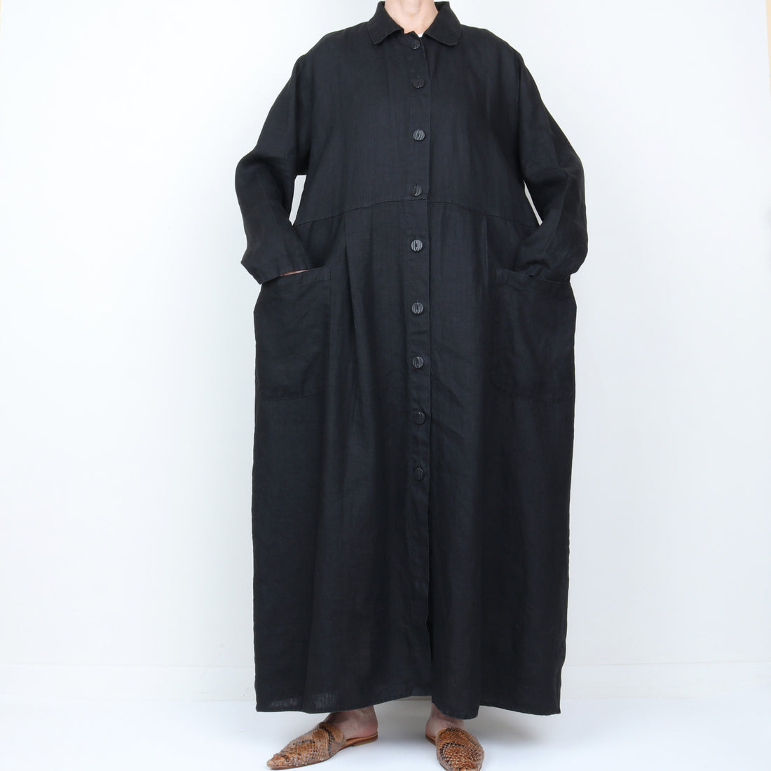 Black Linen Maxi Dress / Duster