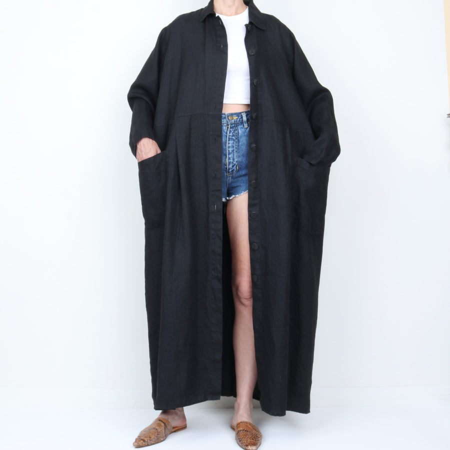 Black Linen Maxi Dress / Duster
