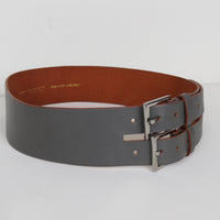 Grey Leather Double Buckle Belt