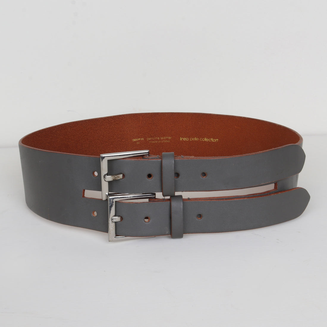 Grey Leather Double Buckle Belt