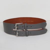 Grey Leather Double Buckle Belt
