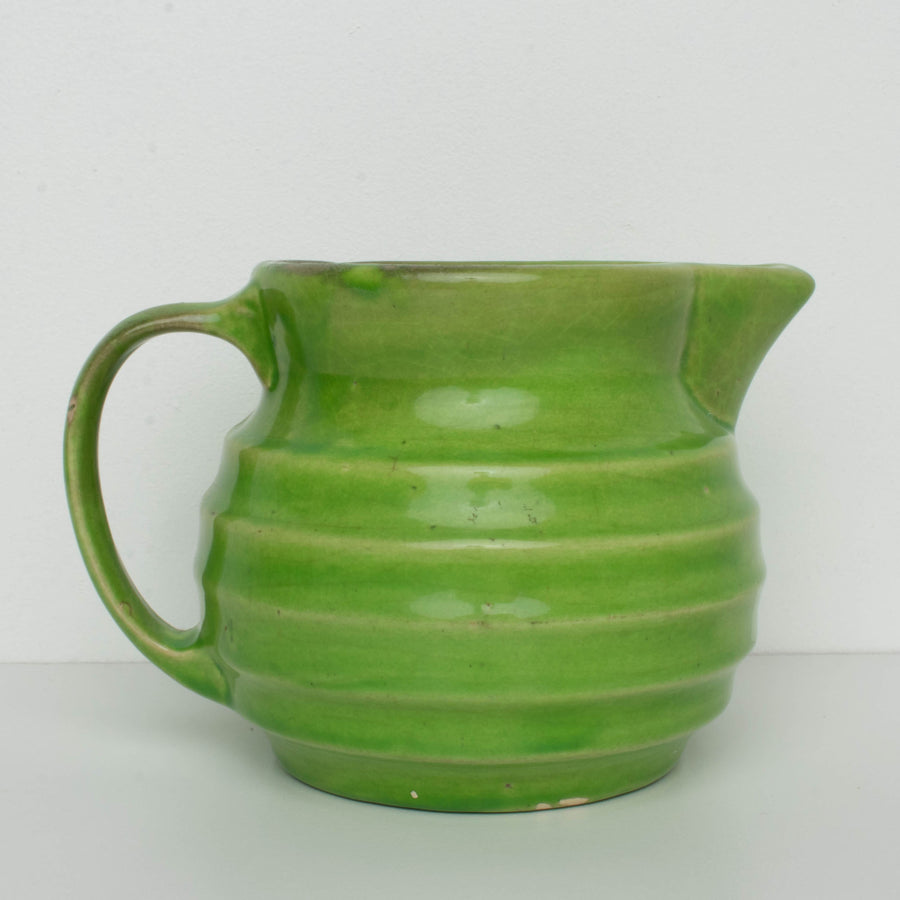 Green Ribbed Ceramic Pitcher