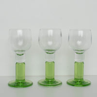 GREEN GLASS STEM CORDIAL GLASSES