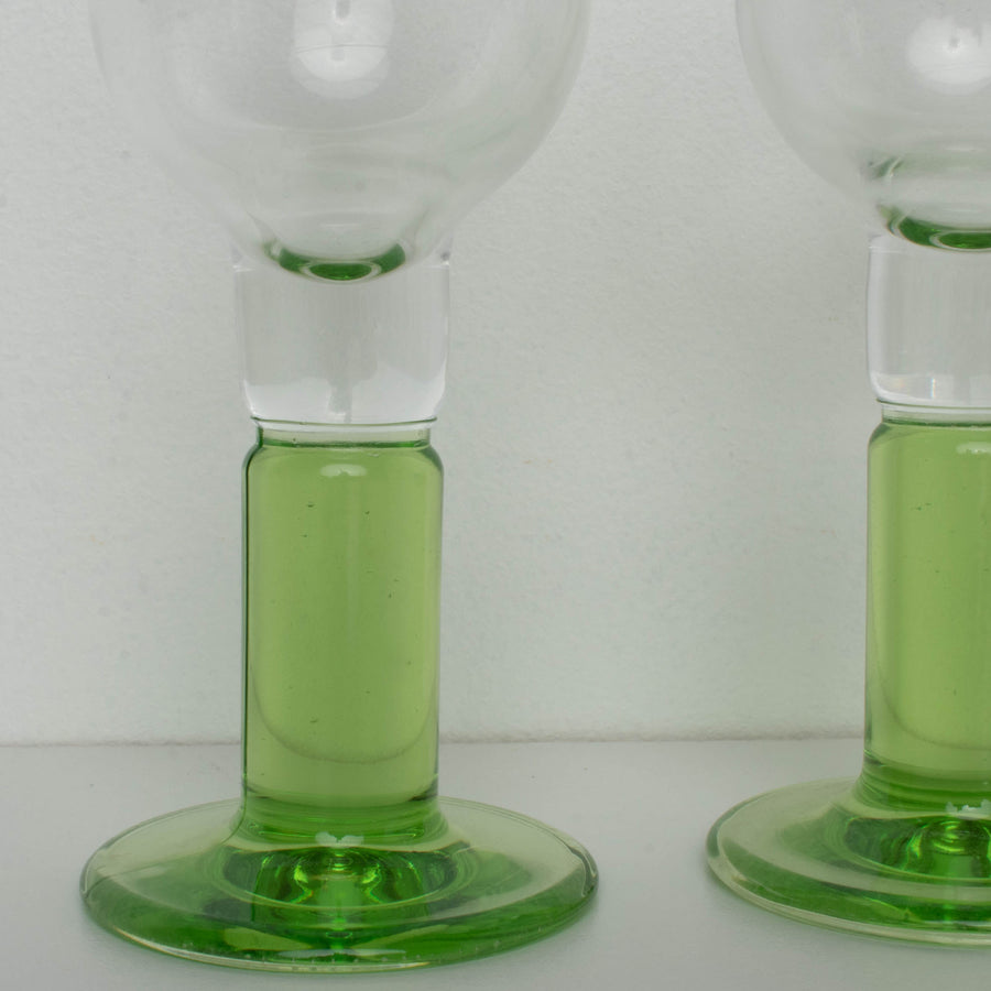 GREEN GLASS STEM CORDIAL GLASSES