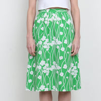 70s Green Floral Midi Skirt