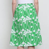 70s Green Floral Midi Skirt