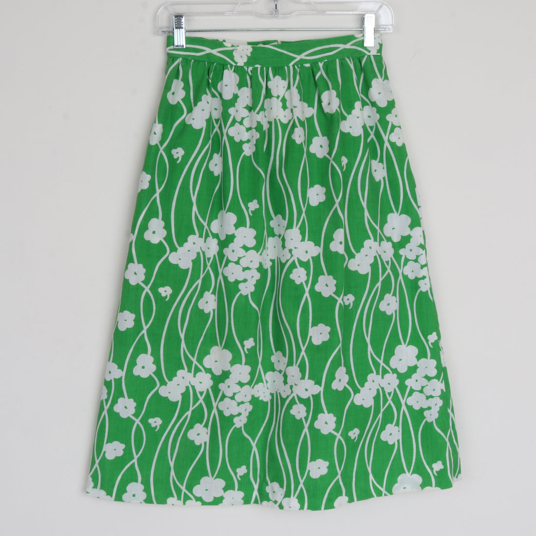 70s Green Floral Midi Skirt
