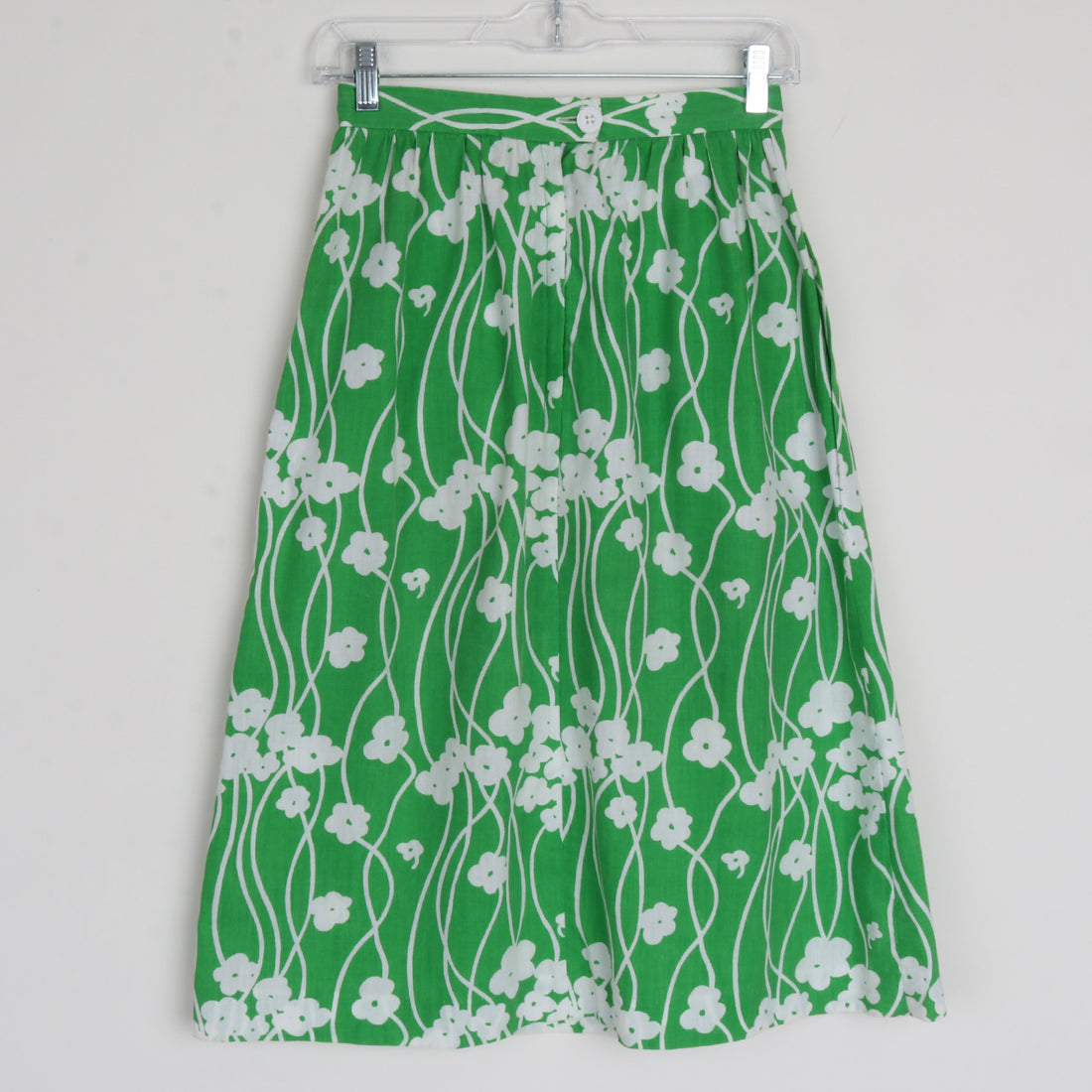 70s Green Floral Midi Skirt