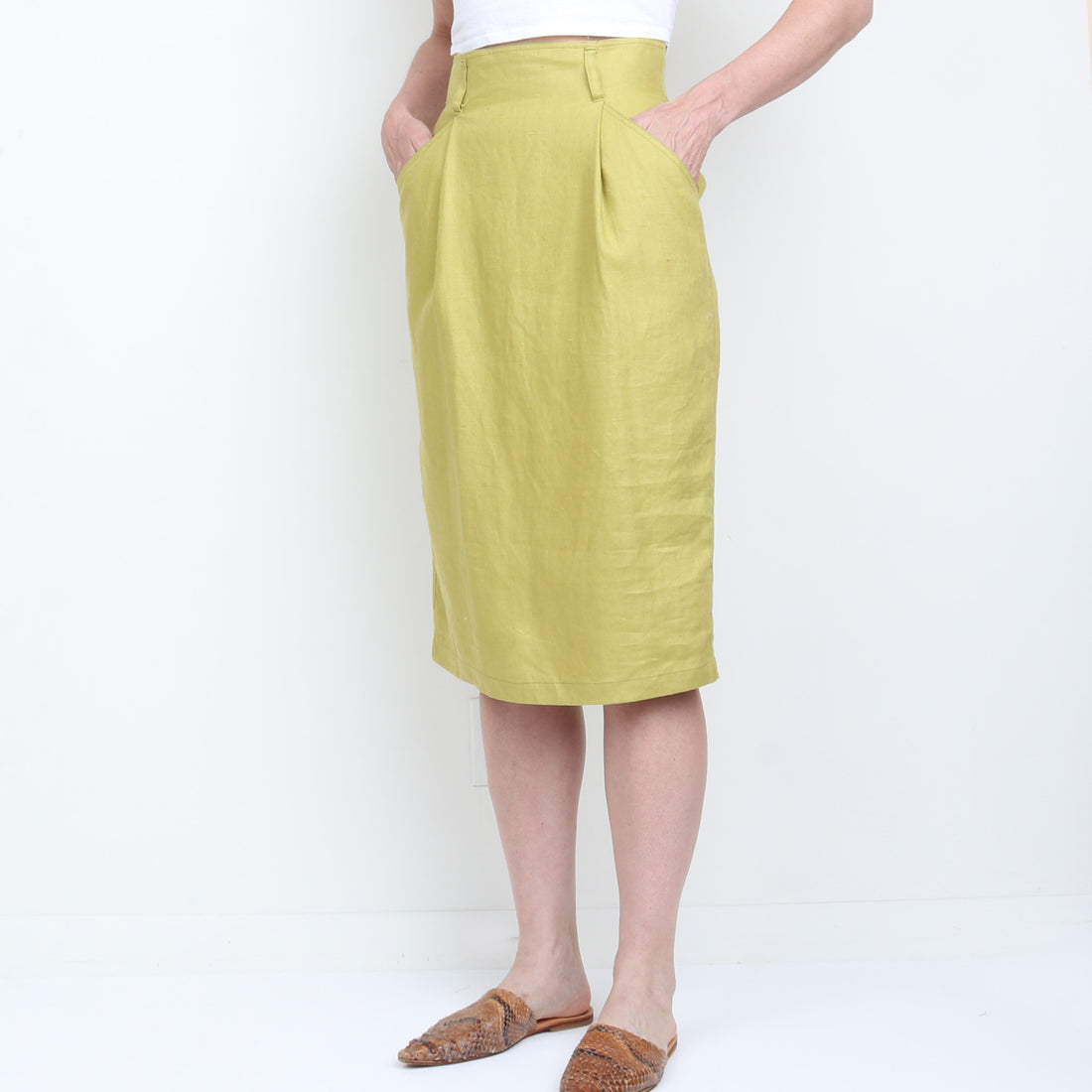 Chartreuse Linen Skirt