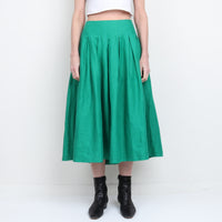 Green Linen Midi Skirt L