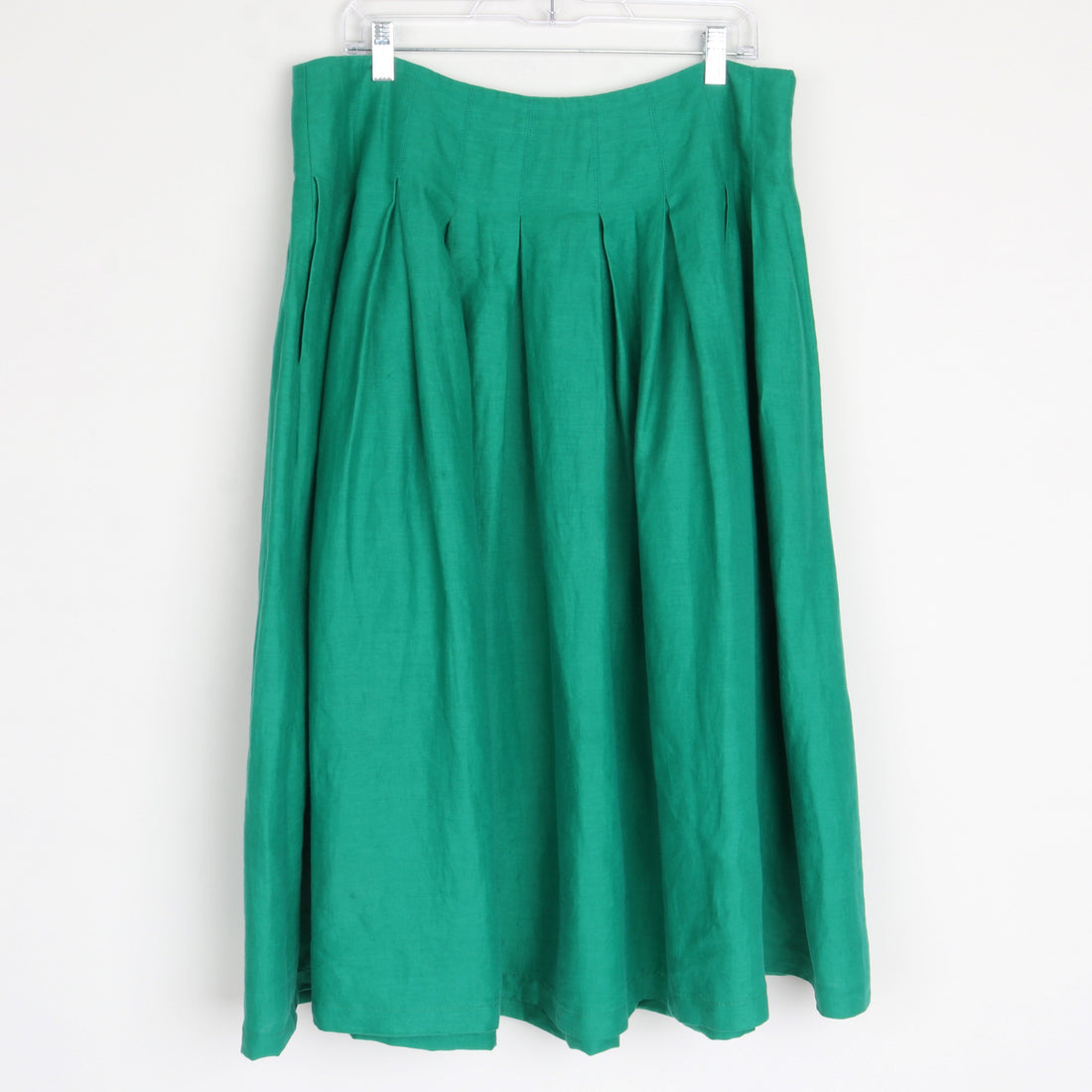 Green Linen Midi Skirt L