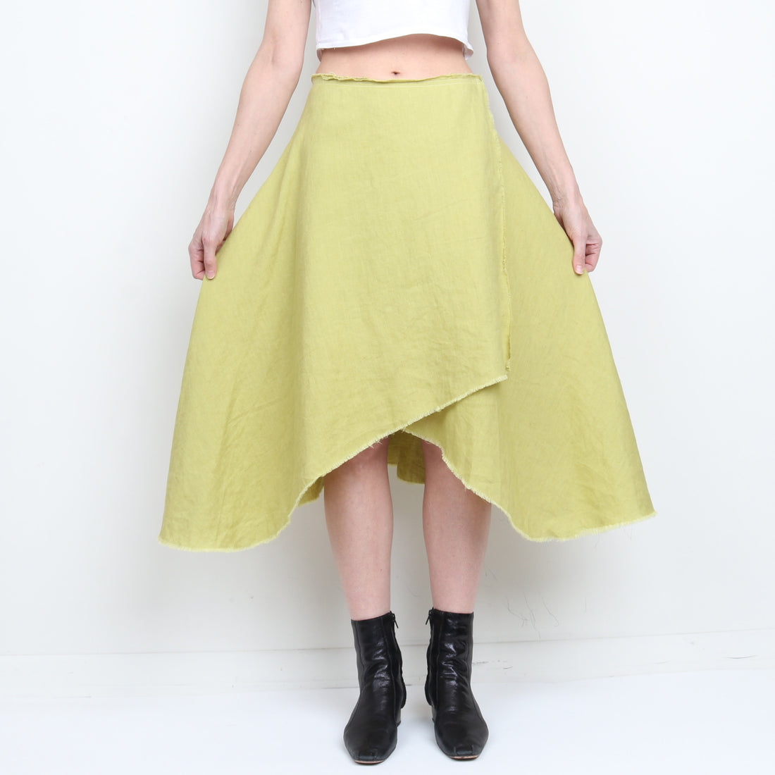 Chartreuse Linen Wrap Skirt L/XL