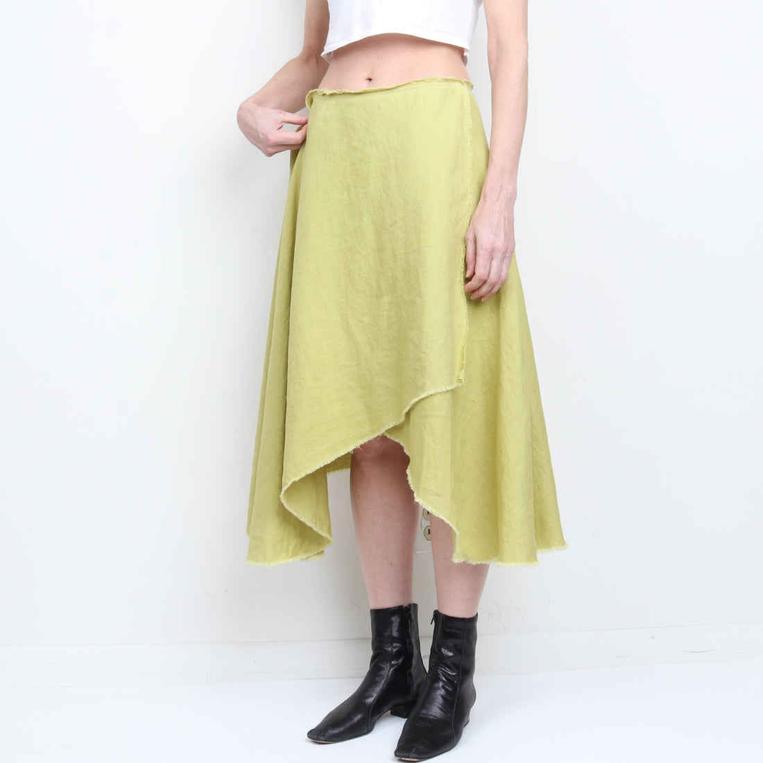 Chartreuse Linen Wrap Skirt L/XL