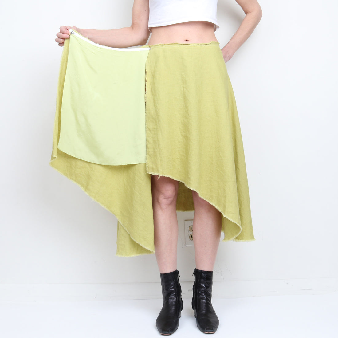 Chartreuse Linen Wrap Skirt L/XL