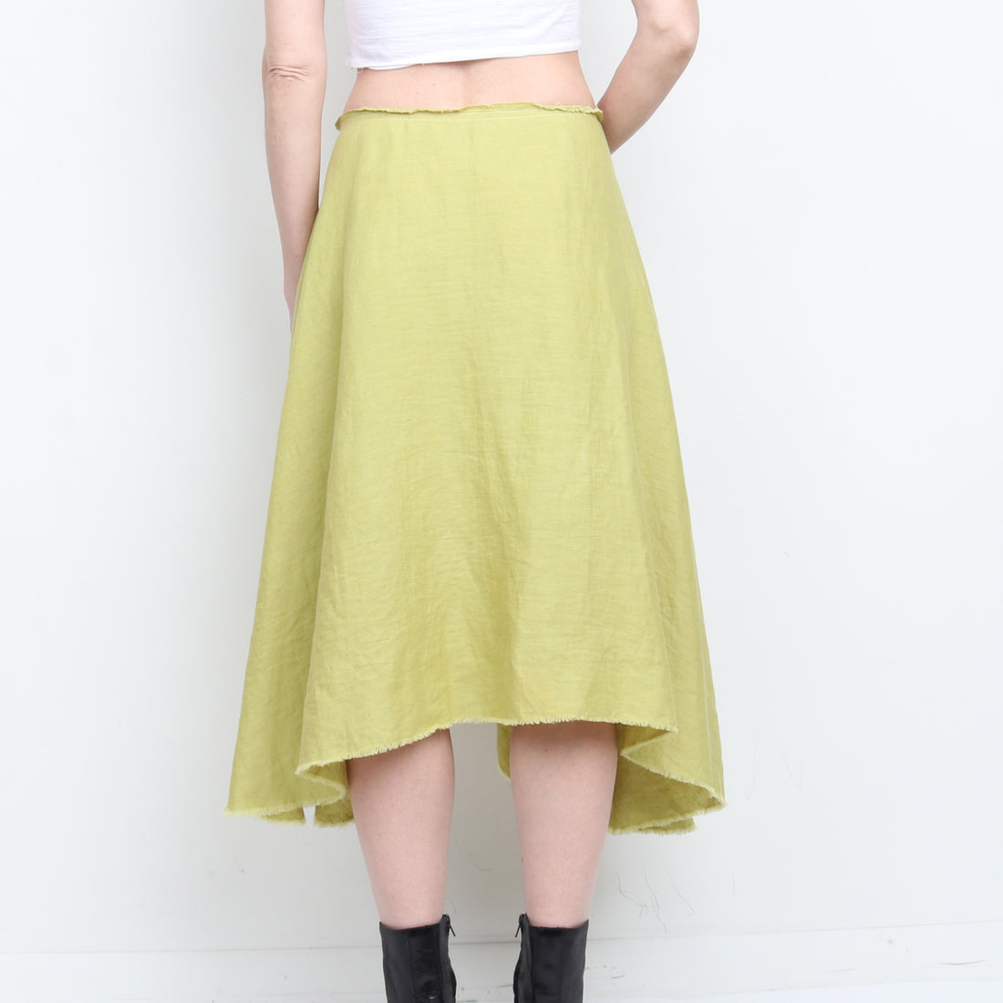Chartreuse Linen Wrap Skirt L/XL