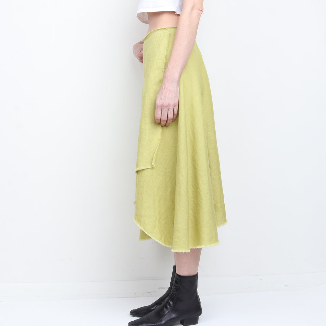 Chartreuse Linen Wrap Skirt L/XL