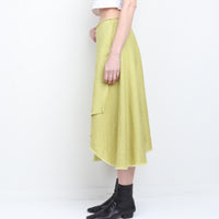 Chartreuse Linen Wrap Skirt L/XL