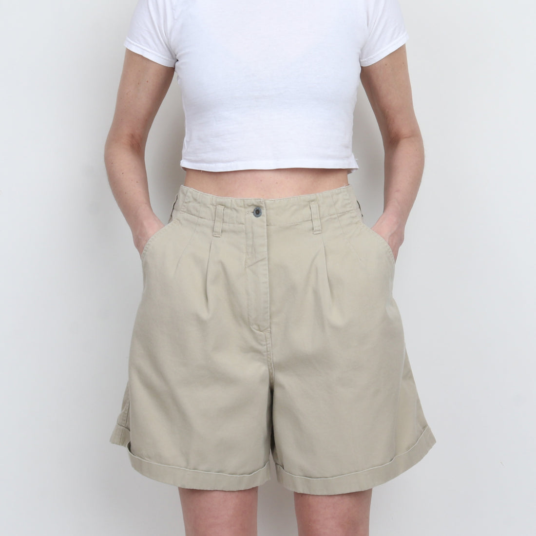 90s Pleated Cotton Shorts