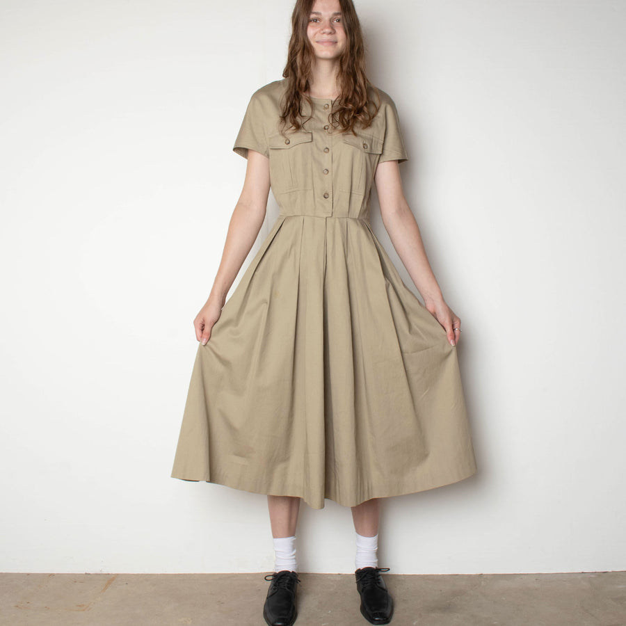 80s Khaki Shirt Dress